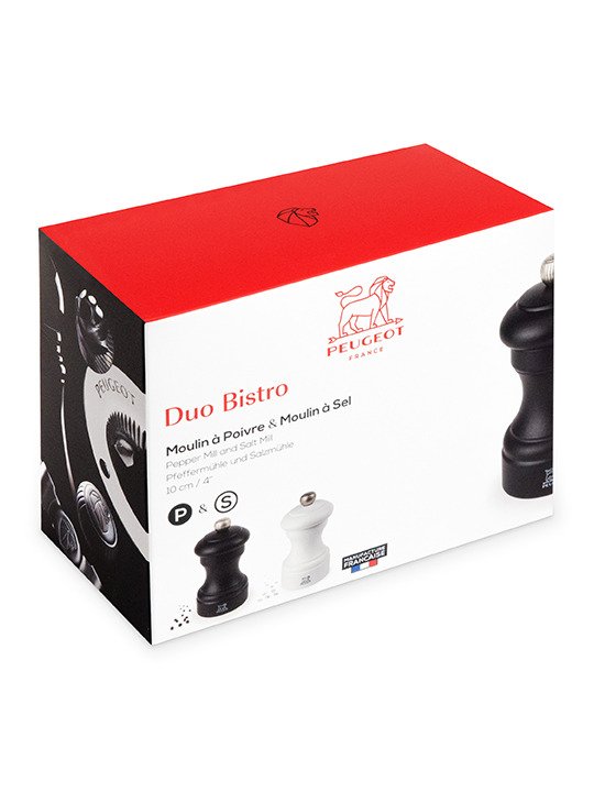 Bistro Duo - Set of manual salt and pepper mills, beech 10cm,black and white
