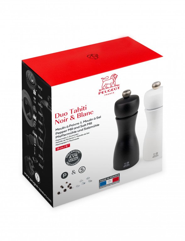 Tahity - Set of wood Salt and pepper mills, 15cm, black and white - Image 2