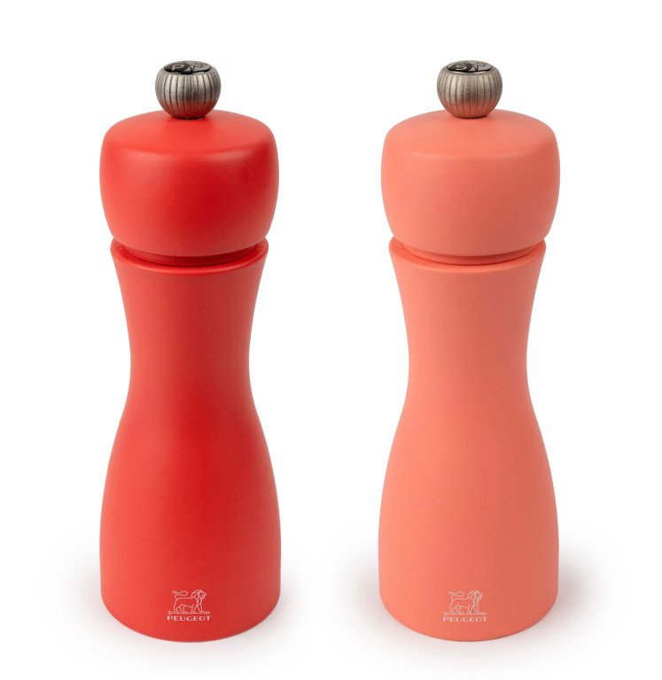 Tahity - Set of wood salt and pepper mills, 15cm, red and orange